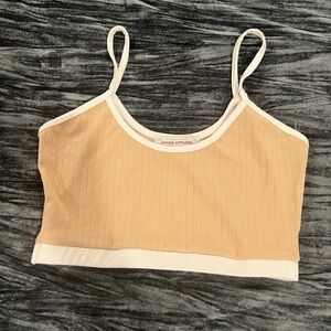 Tan and White Cropped Tank Top Size S by Anne Apparel